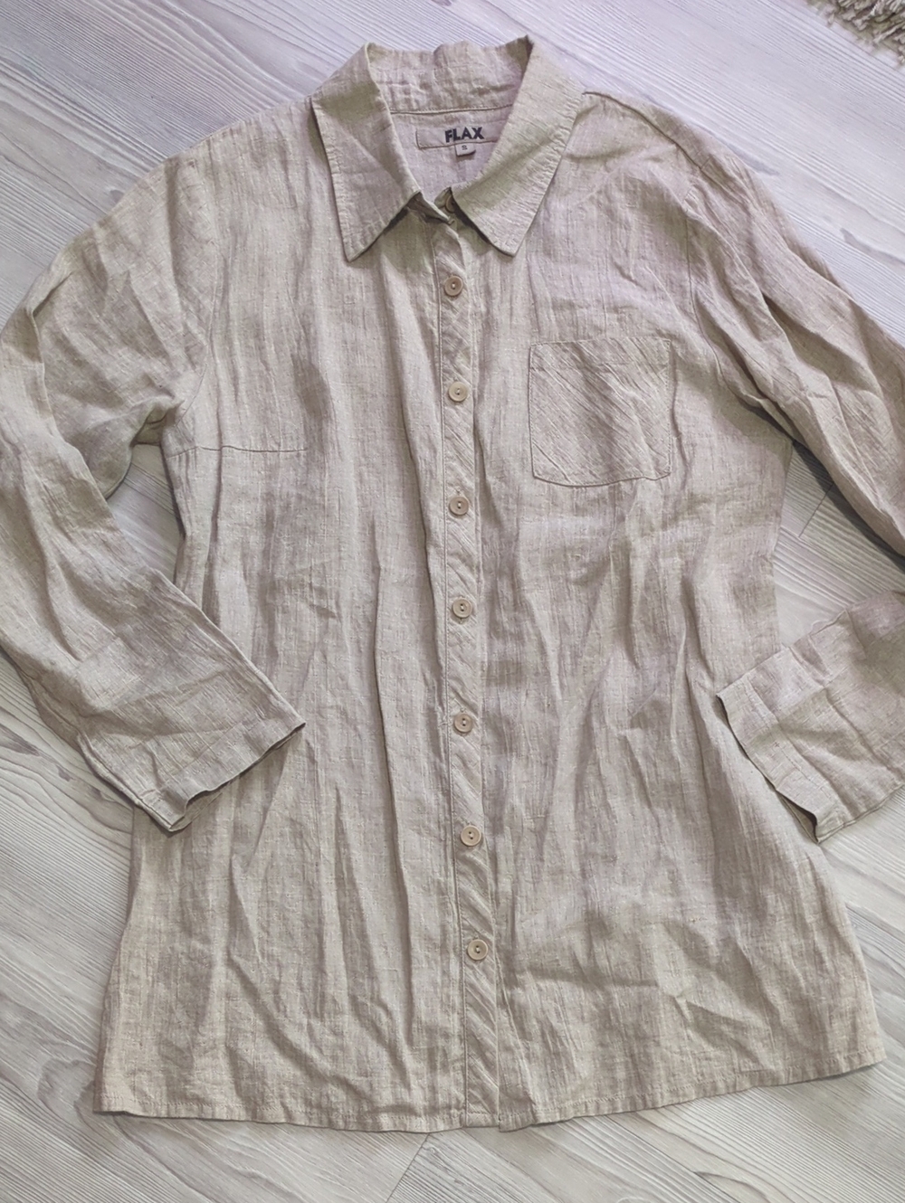 FLAX by Jeanne Engelhart 100% Linen Button Front Shirt Women's Small Made in Lit